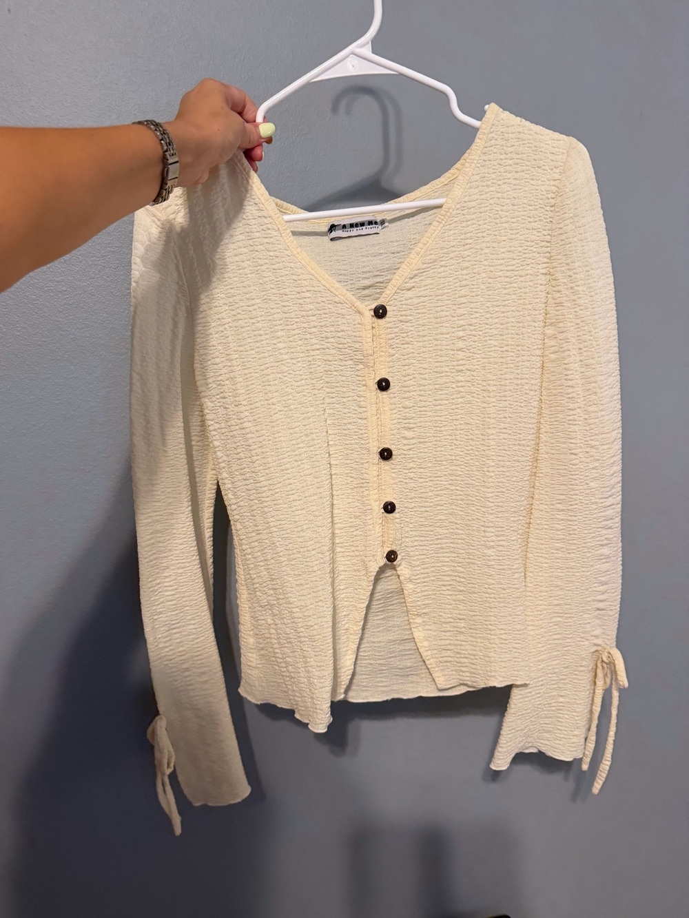 Cream Textured Button-Front Lightweight Top